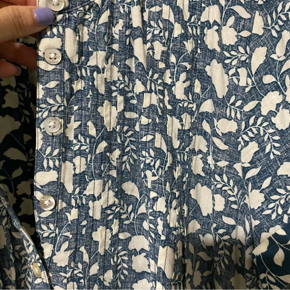 Faherty Gemina Dress Washed Floral Linen Pintuck Mini Pockets Short Sleeves S - Picture 7 of 15